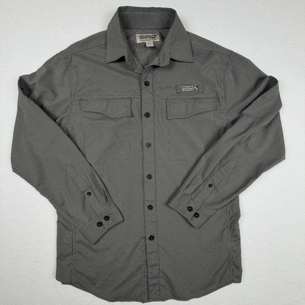 Hook & Tackle Mens Grey Micro Check Performance Fishing Shirt Long Sleeve Medium